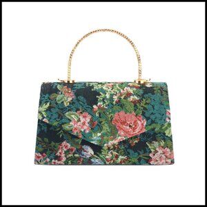 Vintage Floral Embroidery Clutch Evening Bag with Detachable Chain Strap
